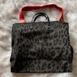 Clare V Suede Simple Tote in Pablo Cat Suede Print in Army/Black/Orange